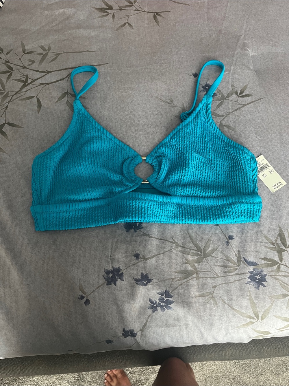 aerie Turquoise Ring-Front Textured Bikini Top